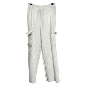 Aerie WhiteGauze Cotton Cargo Pants Elastic Waist Relaxed Wide Leg Trousers Sm